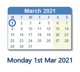 March 2021 March 01 2021